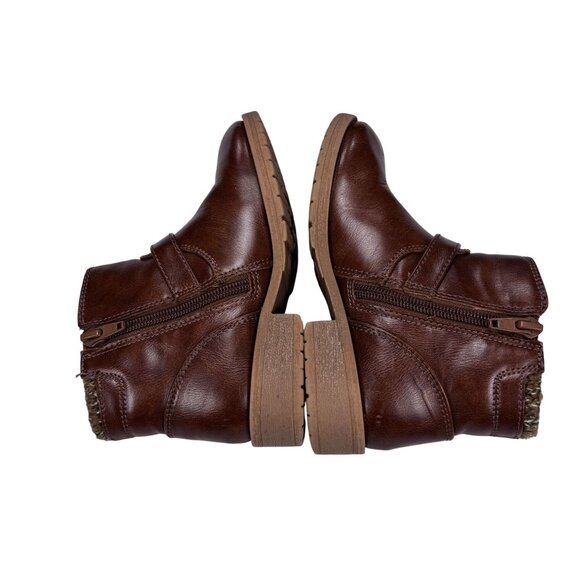 Brown Faux Leather Ankle Boots With Faux Fur Lining & Side Zipper Closure For Gi - Picture 5 of 8